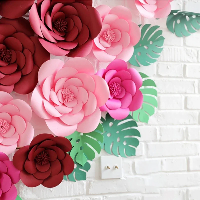 Art And Craft For Nursery - DIY ประดิษฐ์กระดาษขนาดใหญ่ Rose ดอกไม้ฉากหลังชุดเต็มสําหรับงานแต่งงานและกิจกรรมเนอสเซอรี่ Decor ดอกไม้