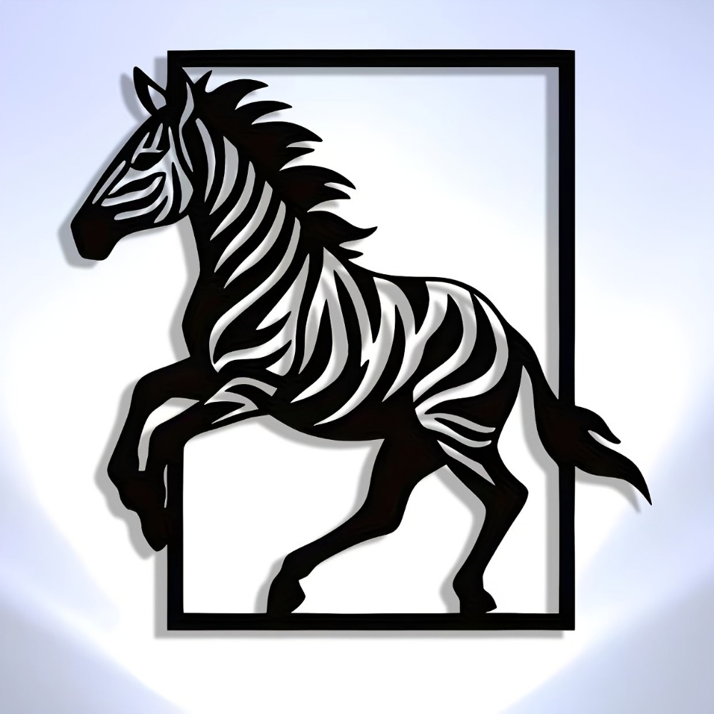 Art Craft Zebra - CIFBUY งานศิลปะติดผนังโลหะ รูปม้าลายวิ่ง 3 มิติ แผ่นป้ายเหล็กตกแต่งสไตล์มินิมอล