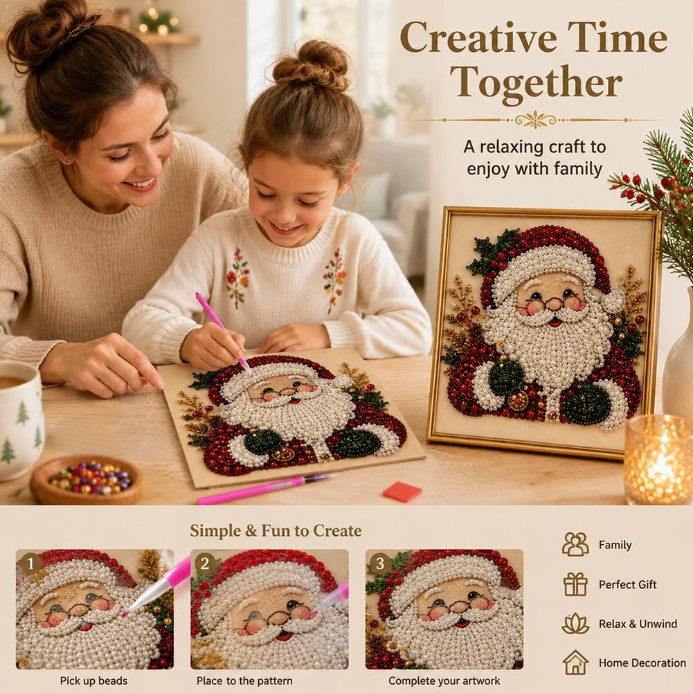 Art Craft Gifts For Adults - ชุดงานฝีมือ DIY ภาพปักลูกปัดรูปซานตาคลอสคริสต์มาส พร้อมกรอบตกแต่งผนัง ของขวัญคริสต์มาสสำหรับเด็กและผู้ใหญ่