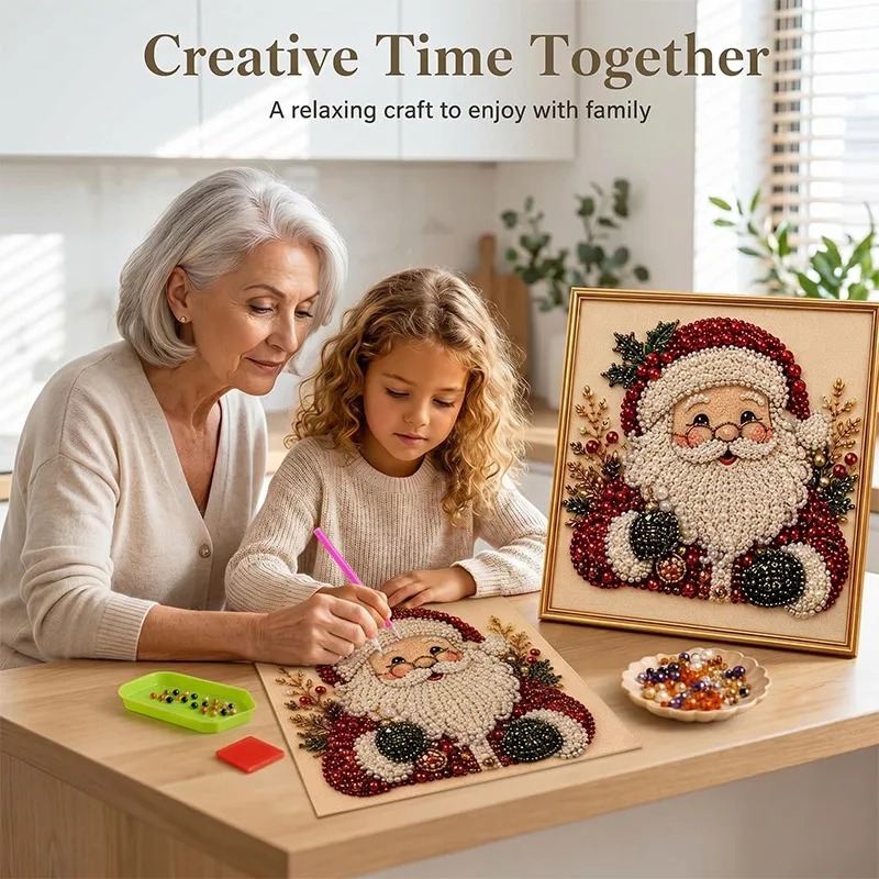 Art Craft Gifts For Adults - ชุดงานศิลปะภาพเพชรไข่มุกคริสต์มาสพร้อมกรอบ ชุดงานฝีมือประดับไข่มุก DIY สำหรับผู้ใหญ่และผู้เริ่มต้น ตกแต่งบ้าน งานศิลปะติดผนัง