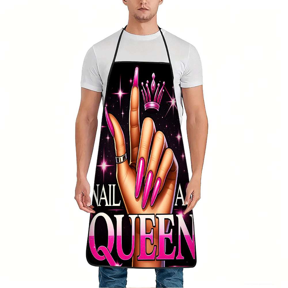 Queen Art Craft - ผ้ากันเปื้อนลายศิลปะเล็บสุดอินเทรนด์ 1 ชิ้น พร้อมลายเล็บไล่เฉดสีชมพูสดใส มงกุฎดาวสีชมพูระยิบระยับ ผ้ากันเปื้อนลายศิลปะเล็บราชินี