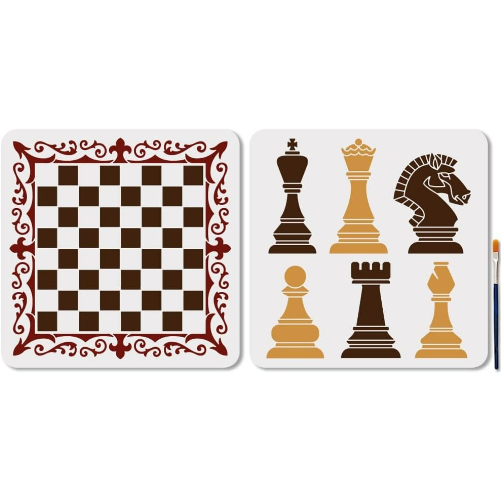 Queen Art Craft - ชุดลายฉลุหมากรุก 2 ชิ้น ลายฉลุงานศิลปะบนกระดานหมากรุก ขนาด 11.8×11.8