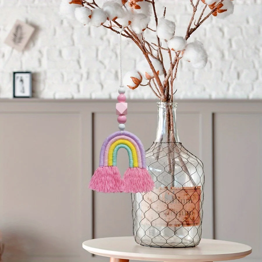 Art And Craft For Nursery - สายรุ้งสีชมพู WIND Chimes ทอผ้า Miniature แขวนตกแต่งตกแต่งบ้านแขวนหัตถกรรมเนอสเซอรี่ห้องนั่งเล่นห้องนอน