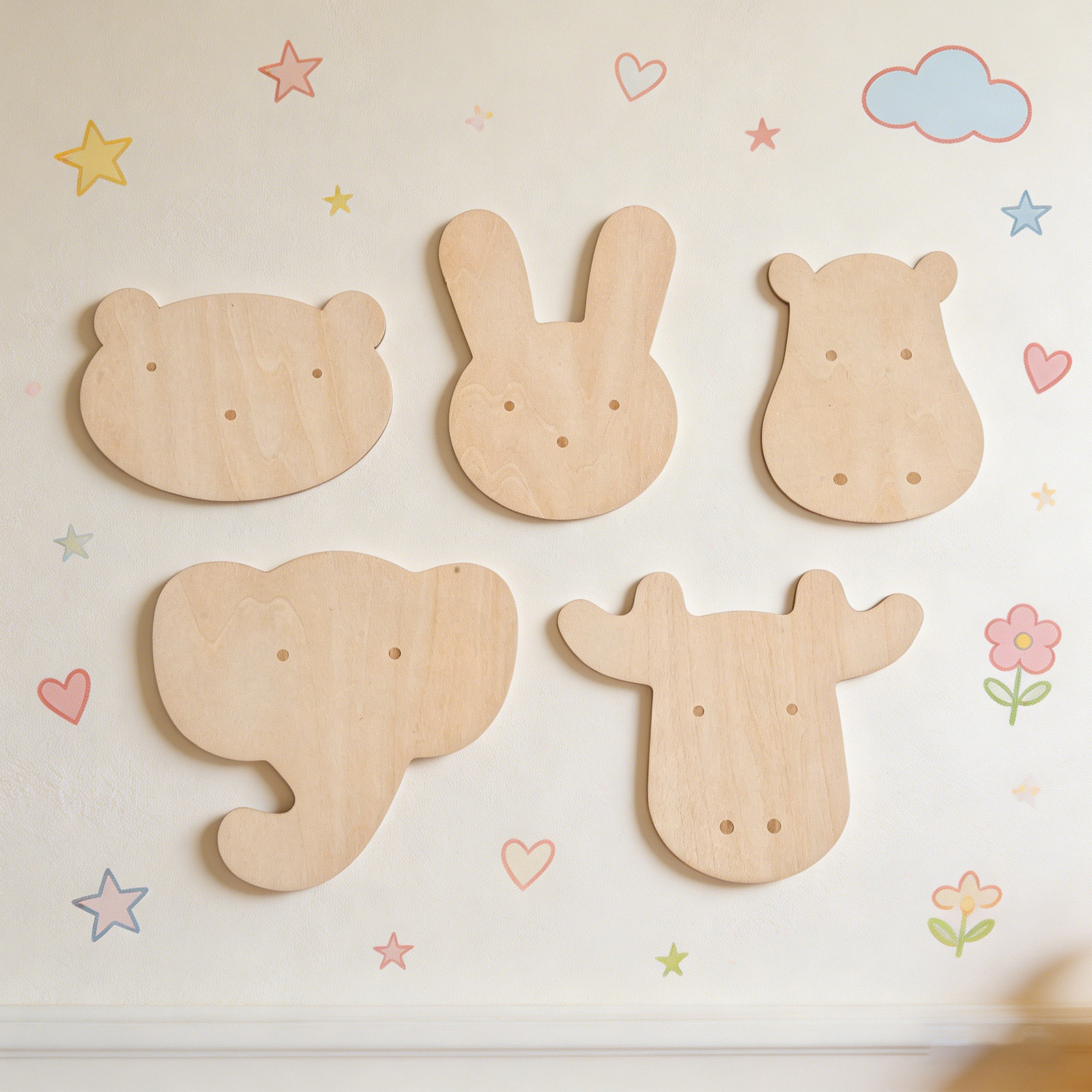 Art And Craft For Nursery - สติ๊กเกอร์ติดผนังลายไม้รูปสัตว์ 5 ชิ้น ลายไม้ธรรมชาติ แบบยังไม่เคลือบ เหมาะสำหรับตกแต่งห้องนอนเด็ก