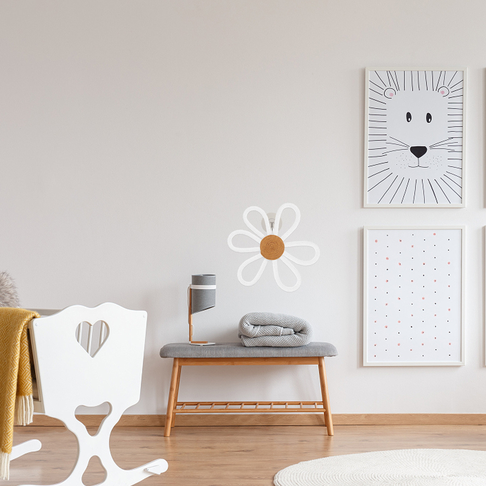Art And Craft For Nursery - ของตกแต่งผนังลายดอกเดซี่แบบถักสไตล์โบโฮ สำหรับตกแต่งห้องนอนเด็ก ห้องนอน บ้าน งานฝีมือ งานปาร์ตี้