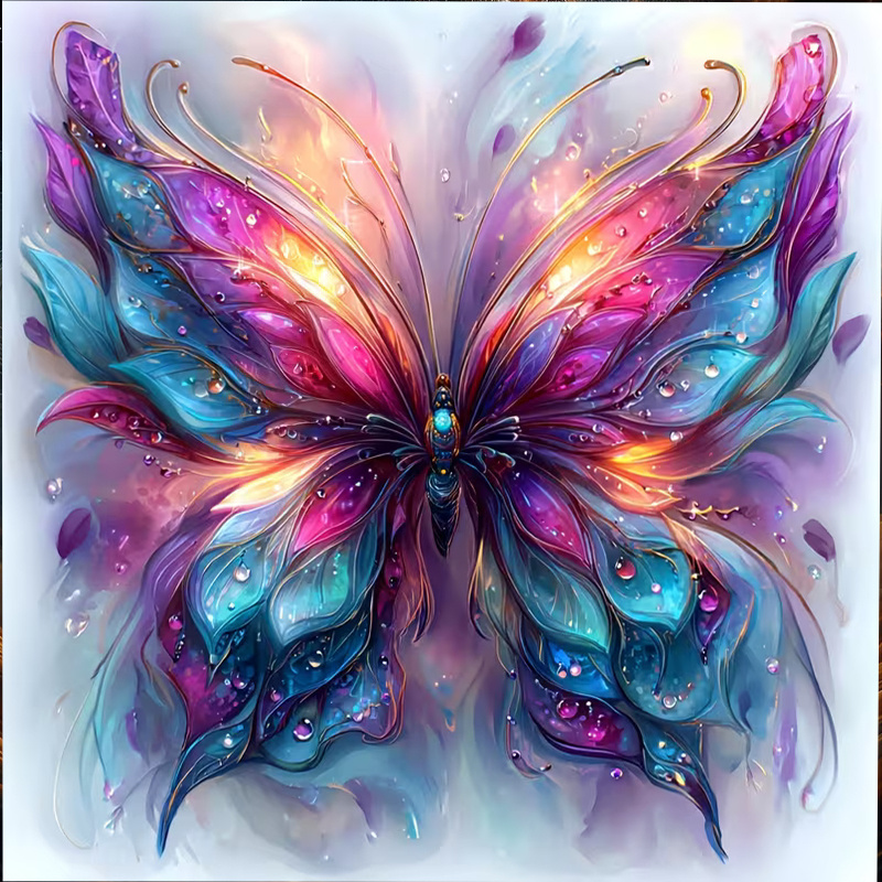 Art Craft Butterfly - ชุดภาพวาดเพชร DIY 5D ลายผีเสื้อแสนโรแมนติก - ดีไซน์ปีกหลากสี