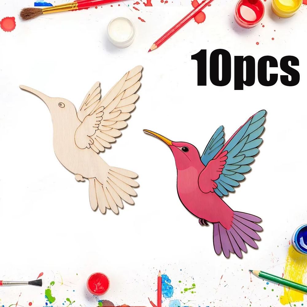 Art Crafting - ชุดงานฝีมือไม้รูปสัตว์และนก 10 ชิ้น แบบยังไม่เสร็จสมบูรณ์ สำหรับทำของตกแต่งแขวนผนัง งานศิลปะ