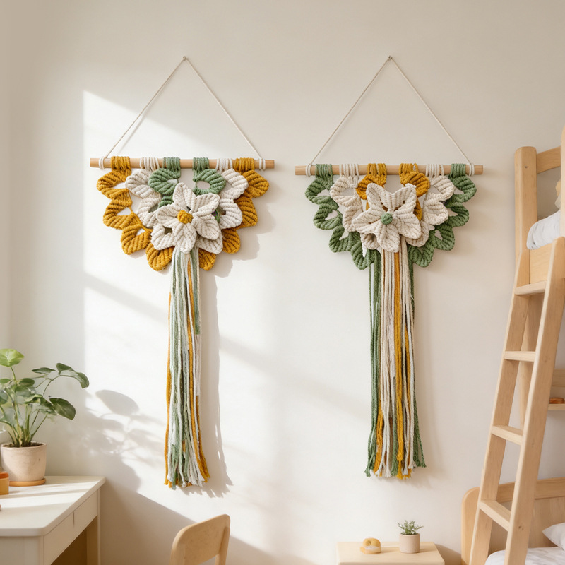 Art And Craft For Nursery - ผ้าแขวนผนังลายเรขาคณิตสไตล์โบโฮ ประดับเปลือกหอย พร้อมพู่ห้อยตกแต่ง สำหรับห้องนอน ห้องนั่งเล่น อพาร์ทเมนต์