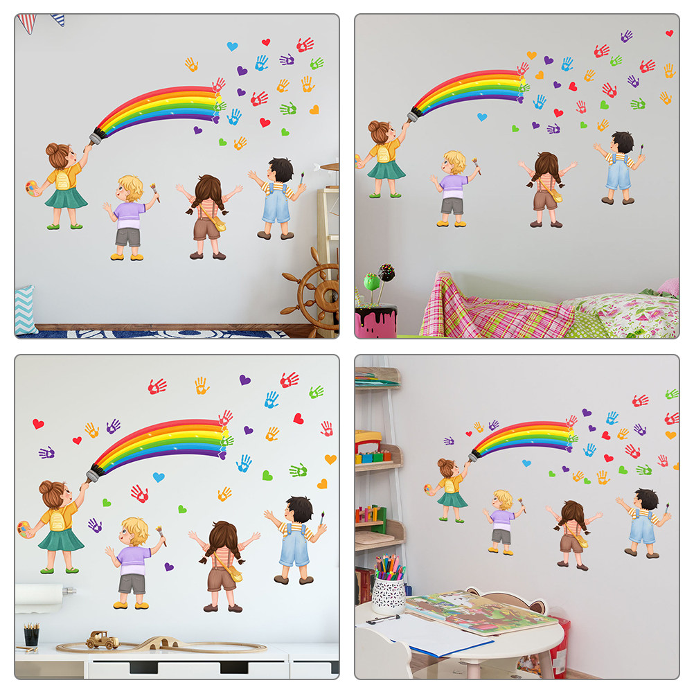 Art And Craft For Nursery - สติ๊กเกอร์ติดผนัง DIY ลายสายรุ้ง ตกแต่งผนังห้องเรียน ห้องเด็ก ห้องศิลปะ