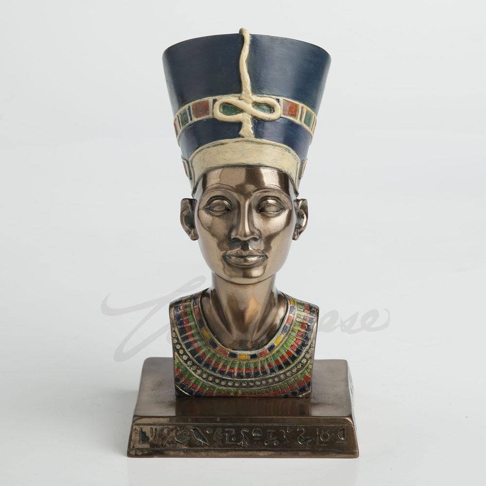 Queen Art Craft - รูปปั้นครึ่งตัวราชินีเนเฟอร์ติติ สมัยอียิปต์โบราณ ทำจากทองสัมฤทธิ์โบราณ ของตกแต่งบ้านสไตล์แปลกใหม่ งานฝีมือศิลปะอียิปต์ ของที่ระลึก