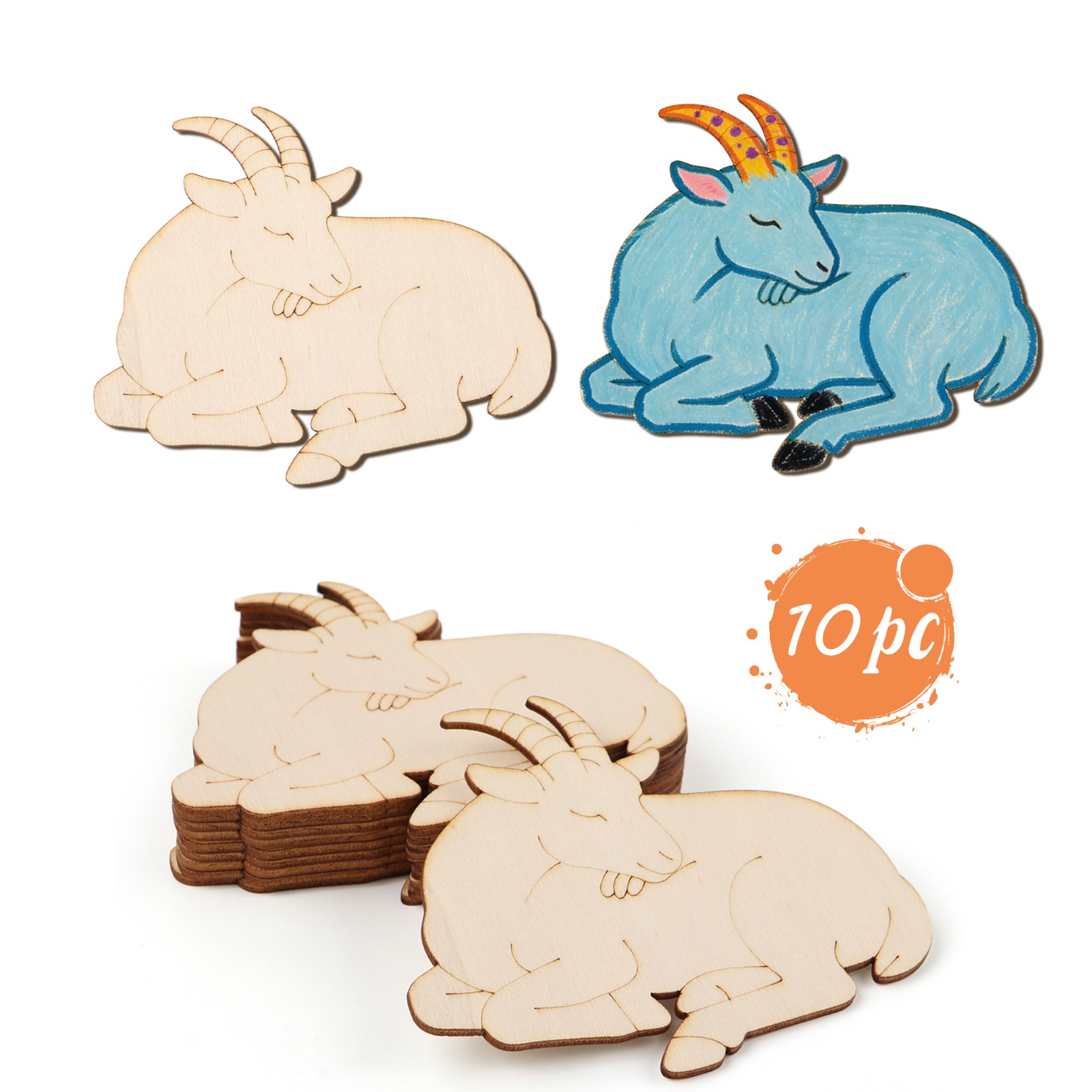 Art Crafting - ชุดงานฝีมือไม้แกะสลักรูปแกะ 10 ชิ้น/ชุด สำหรับทำของตกแต่งแขวนผนัง งานศิลปะ DIY