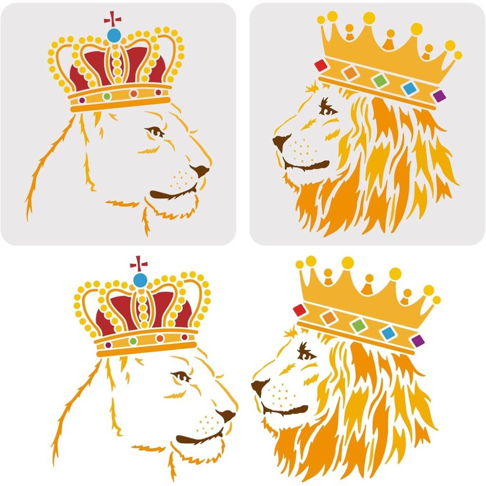 Queen Art Craft - แผ่นลายฉลุรูปสิงโต 2 ชิ้น ขนาดใหญ่ 11.8x11.8 นิ้ว